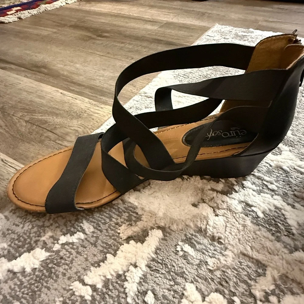 11- Apt. 9 Black and Tan Strappy Sandals - Picture 2 of 2